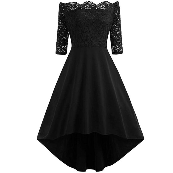 Women Off Shoulder High Low Hem 3/4 Sleeve Lace Detail Boho Flowy Long Dress XL - Picture 6 of 7